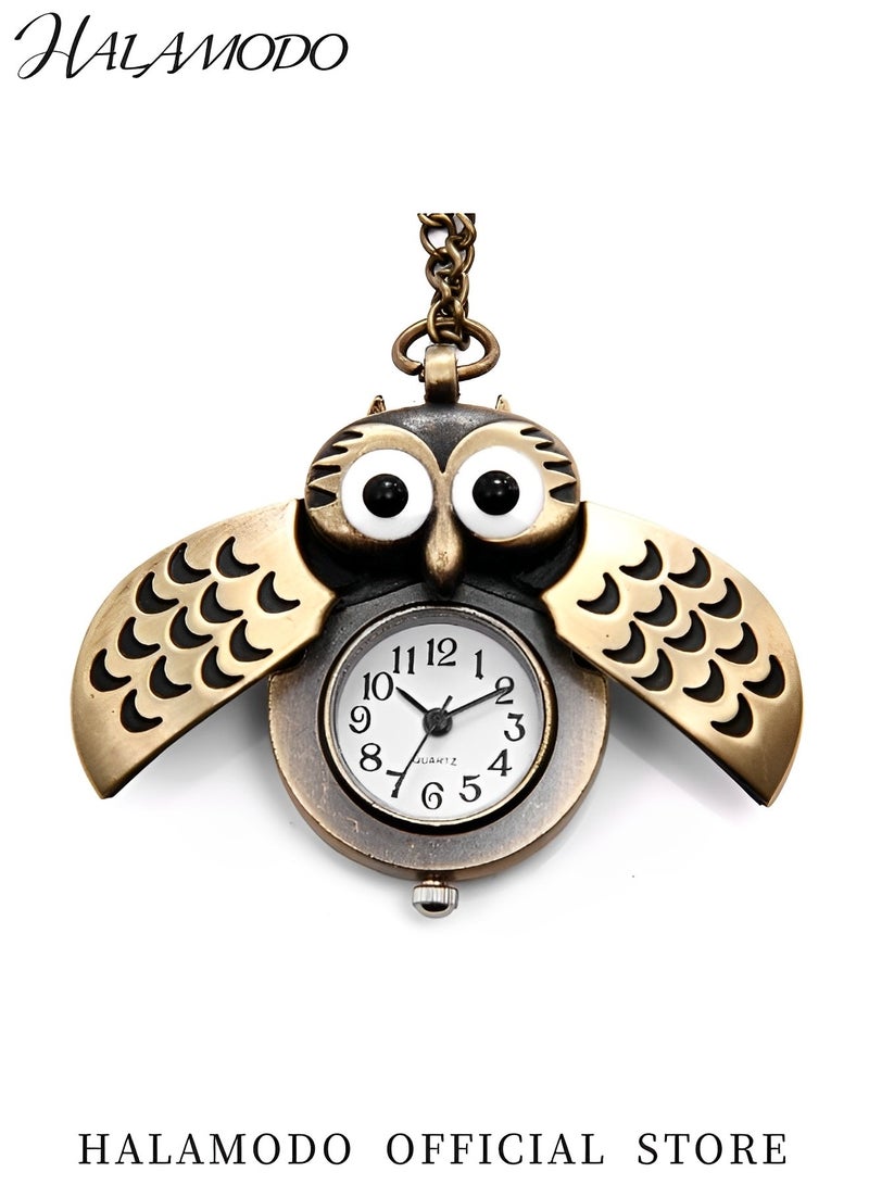 هالامودو ساعة جيب عتيقة ساعة جيب محمولة بقلادة قلادة ساعة قلادة البومة الجدة ساعة كوارتز Steampunk مع سلسلة 31.5 بوصة للنساء والرجال هدية عيد ميلاد - Image 2