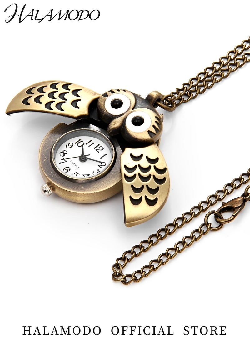 هالامودو ساعة جيب عتيقة ساعة جيب محمولة بقلادة قلادة ساعة قلادة البومة الجدة ساعة كوارتز Steampunk مع سلسلة 31.5 بوصة للنساء والرجال هدية عيد ميلاد - Image 3