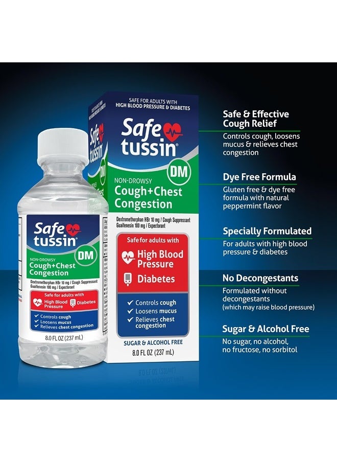 Safetussin - DM Cough + Chest Congestion, Safe for Adults with High Blood Pressure & Diabetes, 8 oz - Image 1