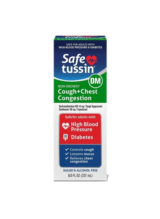 Safetussin - DM Cough + Chest Congestion, Safe for Adults with High Blood Pressure & Diabetes, 8 oz - Image 1