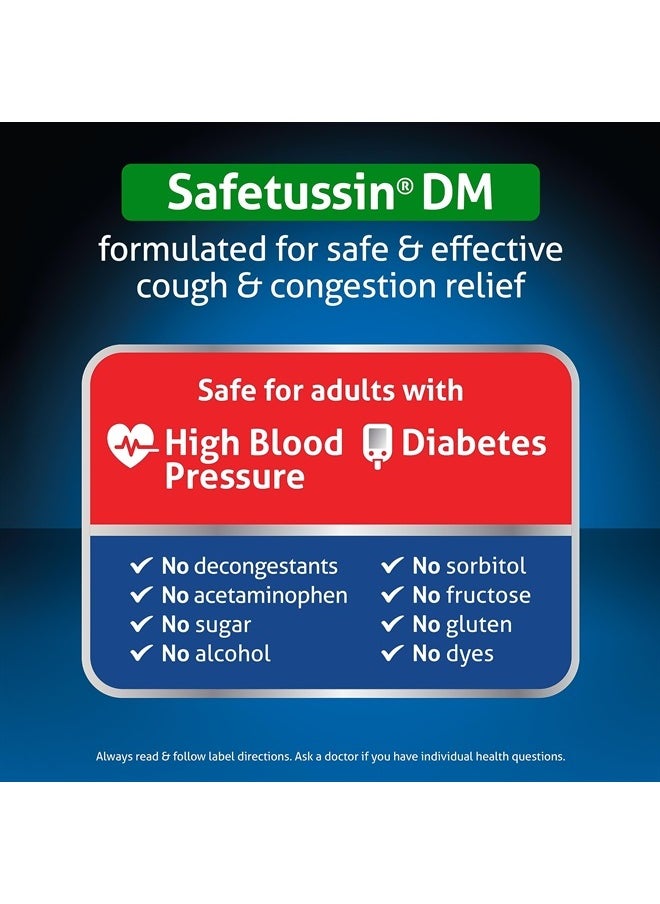 Safetussin - DM Cough + Chest Congestion, Safe for Adults with High Blood Pressure & Diabetes, 8 oz - Image 1