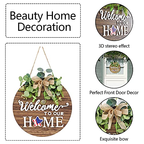 RoseCraft Interchangeable Seasonal Welcome Sign Front Door Decoration, Rustic Round Wood Wreaths Wall Hanging Outdoor, Farmhouse, Porch, for Spring Summer Fall All Seasons Holiday Halloween Christmas. - Image 2