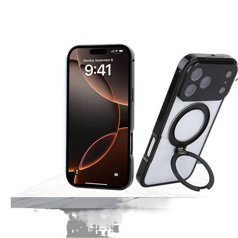 MS غطاء MagSafe بMetal لـ iPhone 17 / 17 Air / 17 Pro / 17 Pro Max مع مشبك دوار 360 درجة وهيكل معدني مع مغناطيسي مع حامل قائم باللون أسود بوظيفة حامل باللون الأسود - Image 1