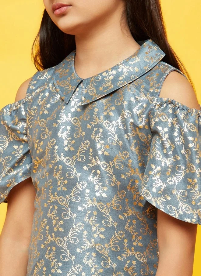 AKS Floral Printed Cold-Shoulder Shirt for Girls