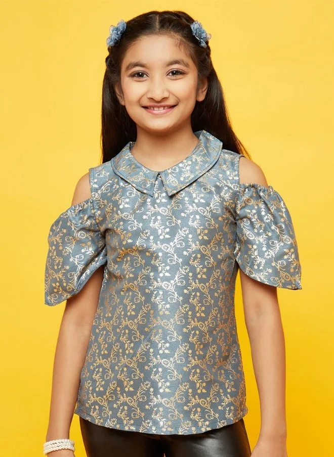 AKS Floral Printed Cold-Shoulder Shirt for Girls