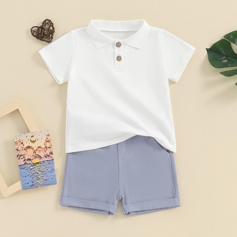 fhutpw Toddler Boy Short Sleeve Pique Polo Shirt & Casual Shorts Set Kids Summer Clothes Suit 2T 3T 4T Little Boys Outfits - Image 3