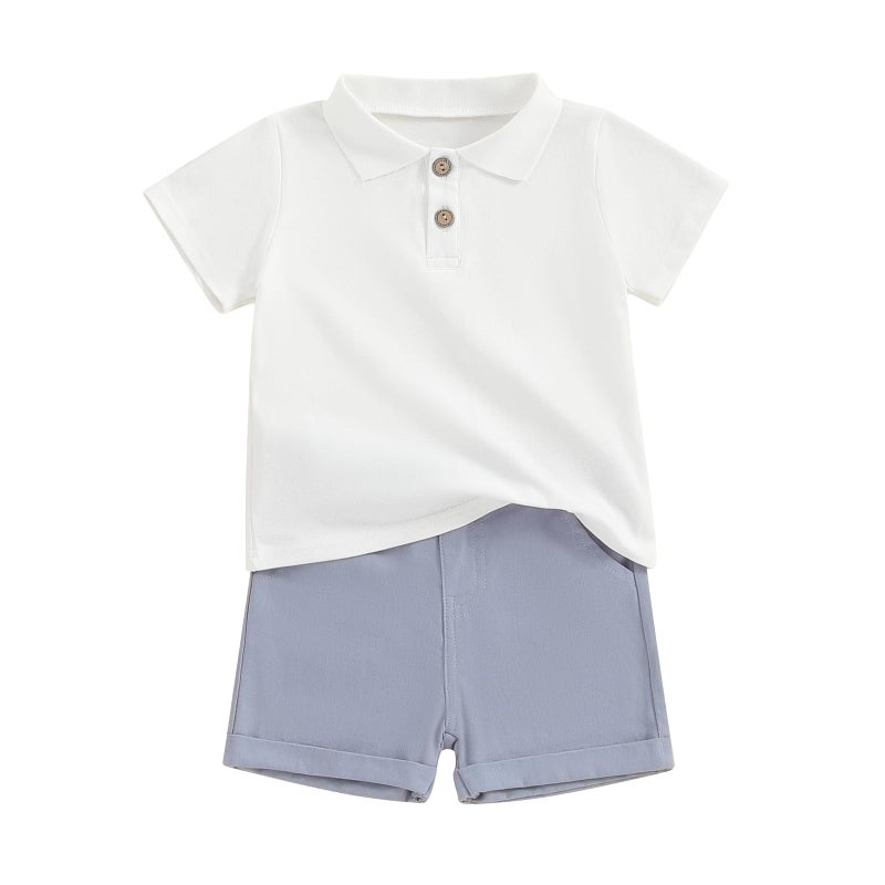 fhutpw Toddler Boy Short Sleeve Pique Polo Shirt & Casual Shorts Set Kids Summer Clothes Suit 2T 3T 4T Little Boys Outfits - Image 1
