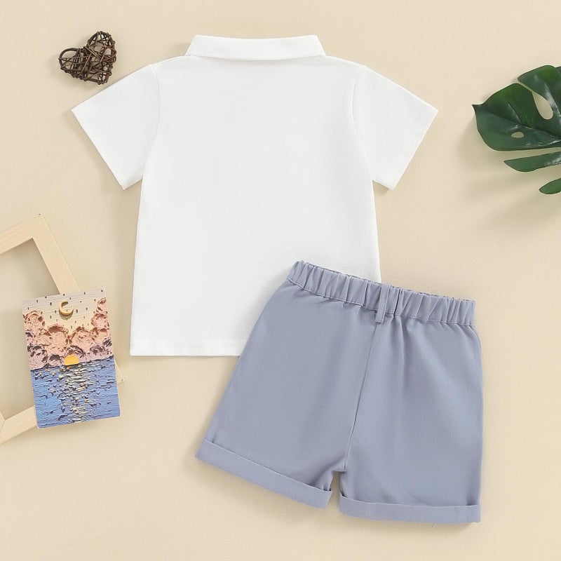 fhutpw Toddler Boy Short Sleeve Pique Polo Shirt & Casual Shorts Set Kids Summer Clothes Suit 2T 3T 4T Little Boys Outfits - Image 4