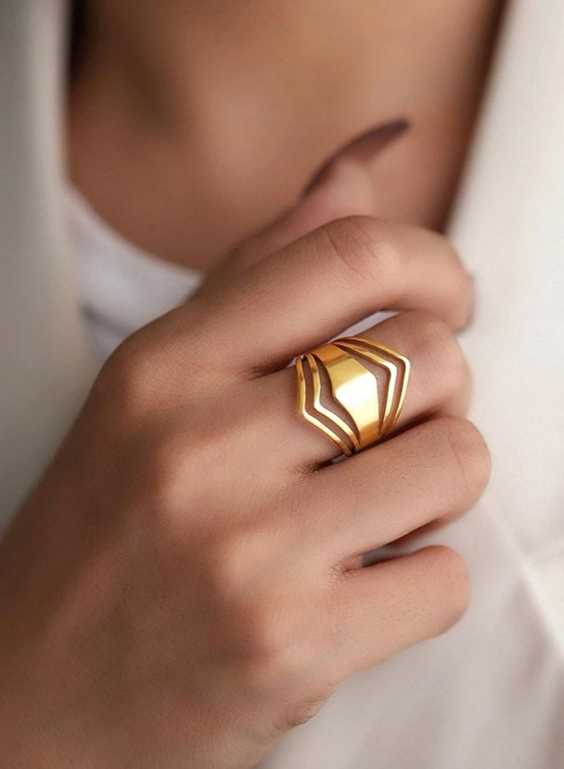 Blueline Elegant & High Quality Stainless Steel Gold Plated Ring For Women Size 6 - Image 1