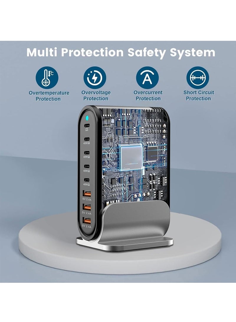 KASTWAVE 285W 8-Port USB C PD Fast Charging Station - Wall Charger with 6ft Power Cable, Compatible with MacBook Pro, iPad Pro, iPhone 14/13/Mini/Pro/13Pro Max/12, Samsung Galaxy - Image 3