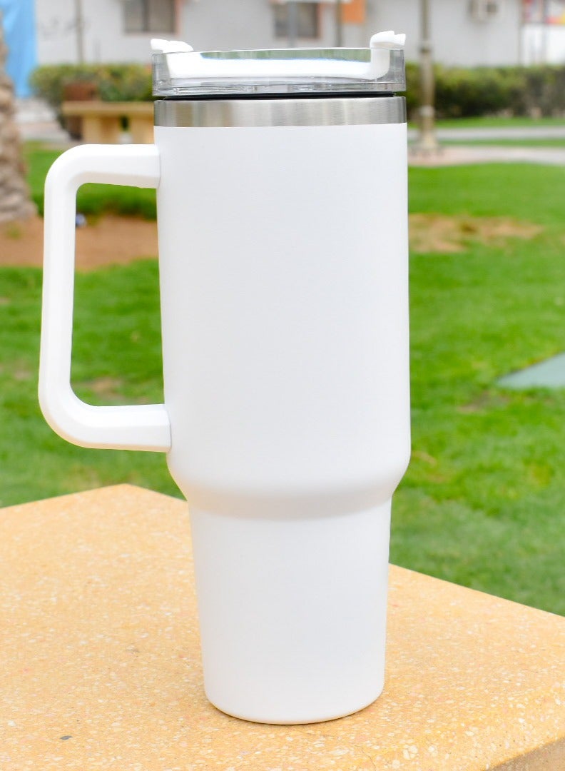 40oz Tumbler with Handle Insulated Stainless Steel Travel Coffee Mug with Straw & Lid Large Water Bottle Cup for Hot & Cold Beverages - Image 3