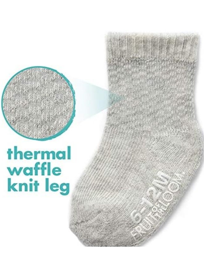 Fruit of the Loom Baby 6-Pack All Weather Crew-Length Socks, Mesh & Thermal Stretch - Unisex, Girls, Boys (12-24 Months, Grey) - Image 3