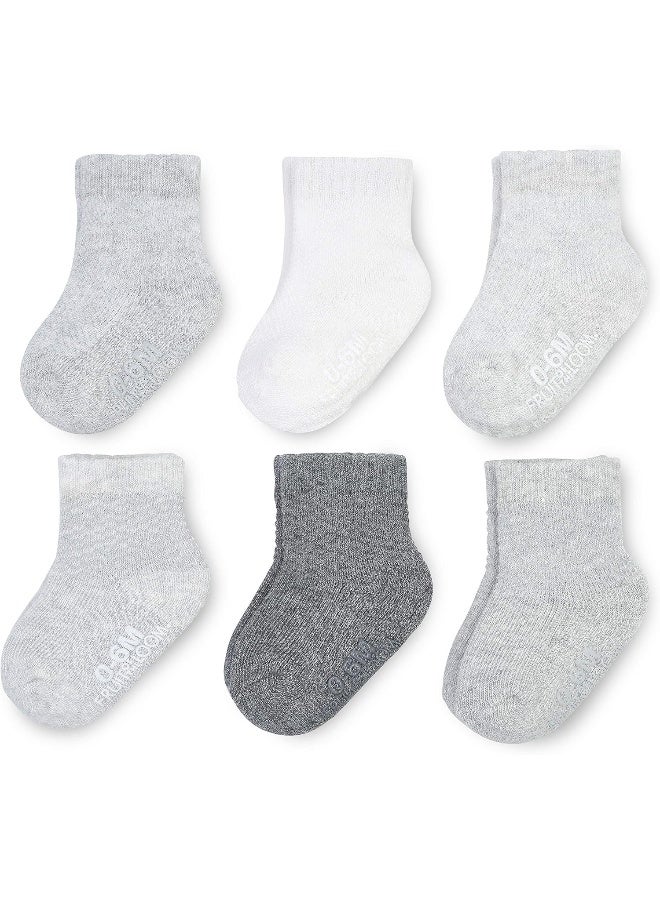 Fruit of the Loom Baby 6-Pack All Weather Crew-Length Socks, Mesh & Thermal Stretch - Unisex, Girls, Boys (12-24 Months, Grey) - Image 1