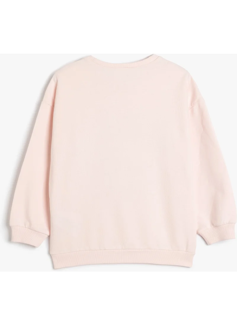 KOTON Sweatshirt Long Sleeve Cat Printed Crew Neck Cotton
