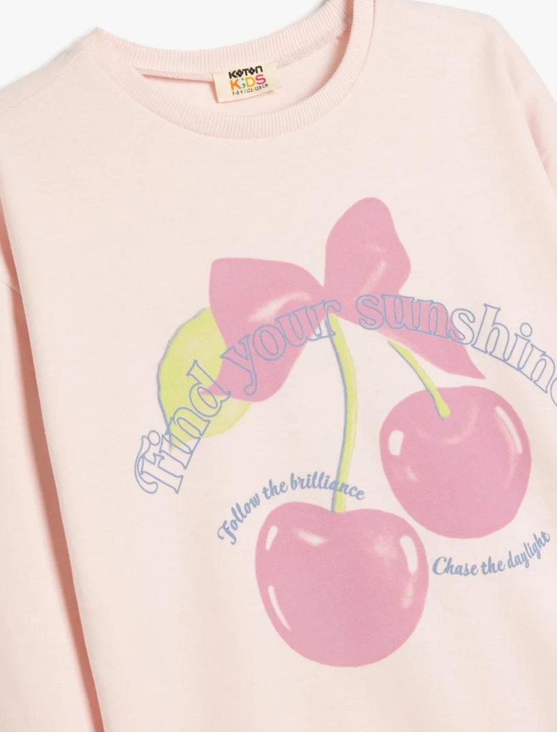 كوتون Sweatshirt Long Sleeve Cat Printed Crew Neck Cotton