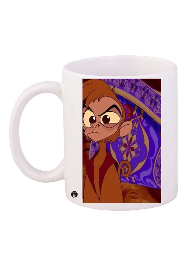 Aladin Monkey Themed Coffee Mug White/Brown/Blue 11ounce