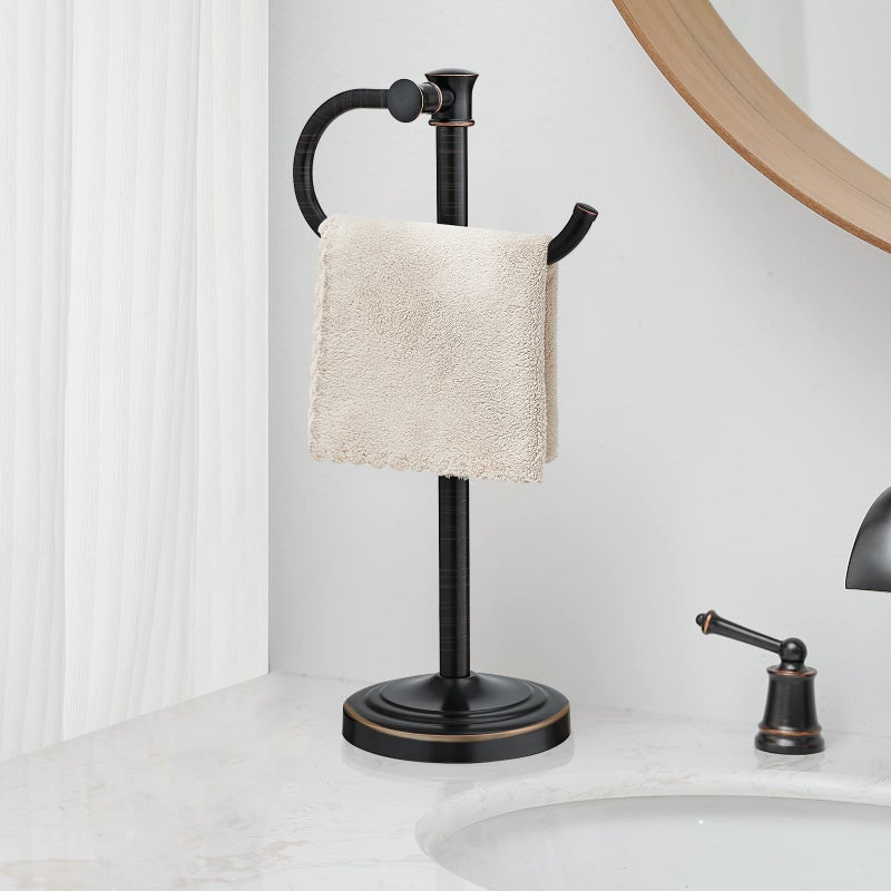 BESy 17 Inch Oil Rubbed Bronze Stand Towel Bar Hanger Hand Towel Bar Bathroom Vanity Countertop Towel Holder Free Standing Stainless Steel Towel Ring Hardware Accessories Towel Rack