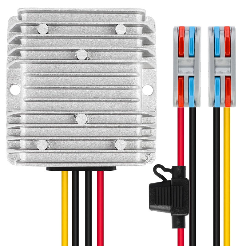 DC Voltage Reducer Converter DC 8V-40V to 13.8V 10A 138W Automatic Step Down Up Voltage Regulator Power Converter Waterproof Module Transformer for Golf Cart Club Car and Vehicle-Mounted Equipment