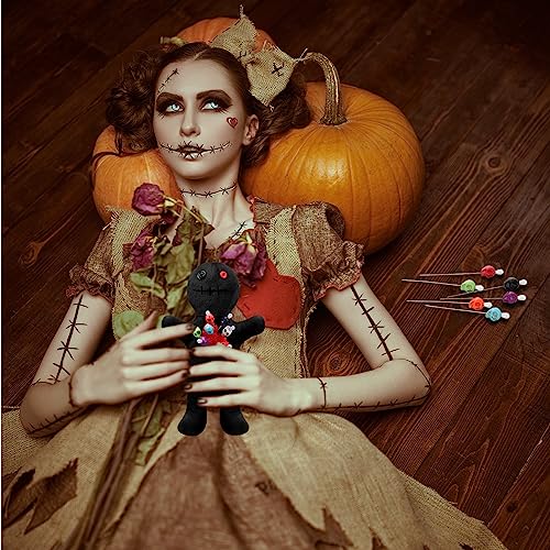 Kathfly 8 Pcs Voodoo Doll Set 7 Voodoo Horror Doll with 7 Pcs Skull Pins Creepy Ghost Dolls Revenge Stress Relieving Inspirational Positive Ornament Gift for Friend Coworkers Birthday GiftsBlack - Image 5