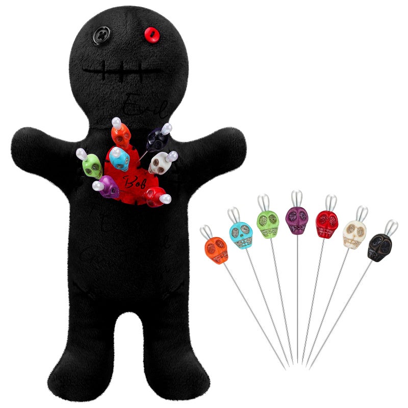 Kathfly 8 Pcs Voodoo Doll Set 7 Voodoo Horror Doll with 7 Pcs Skull Pins Creepy Ghost Dolls Revenge Stress Relieving Inspirational Positive Ornament Gift for Friend Coworkers Birthday GiftsBlack - Image 3