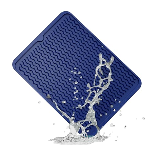 ZLR Silicone Dish Drying Mat & Heat Resistant Trivet (12" x 16") - Waterproof Counter Protector for Air Fryer, Coffee Maker - Non-Slip, BPA Free Kitchen Pad, Easy Clean Dishwasher Safe (Midnight Blue) - Image 1