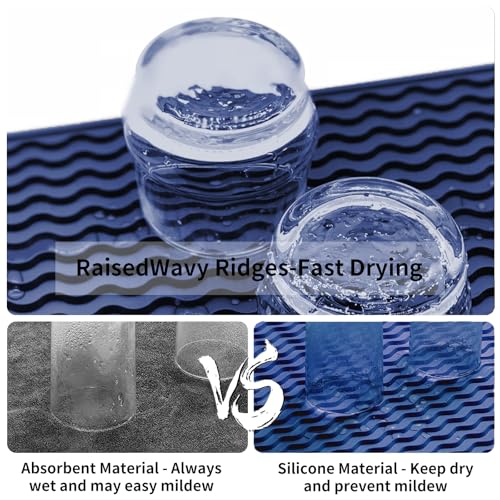 ZLR Silicone Dish Drying Mat & Heat Resistant Trivet (12" x 16") - Waterproof Counter Protector for Air Fryer, Coffee Maker - Non-Slip, BPA Free Kitchen Pad, Easy Clean Dishwasher Safe (Midnight Blue) - Image 2