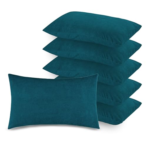 GADDA CO Waterproof Pillow Protector Set of 6 | Dustproof Cotton Terry Pillow Covers with Zipper Closure | 220+ GSM Soft & Breathable Pillow Cover, Takiya Protector Cover Size: 18 x 28 Inches, Peacock - Image 1