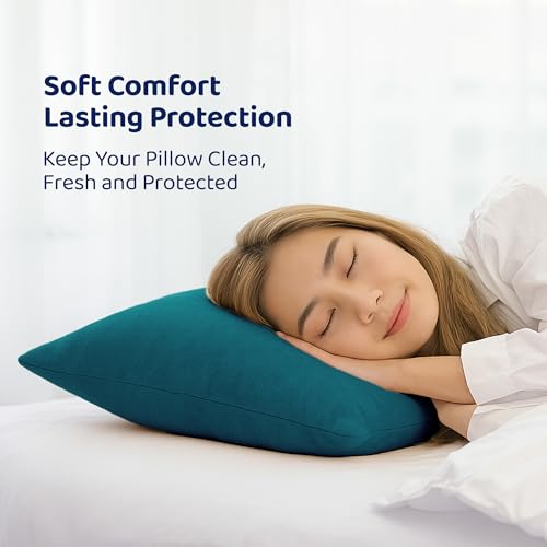 GADDA CO Waterproof Pillow Protector Set of 6 | Dustproof Cotton Terry Pillow Covers with Zipper Closure | 220+ GSM Soft & Breathable Pillow Cover, Takiya Protector Cover Size: 18 x 28 Inches, Peacock - Image 5
