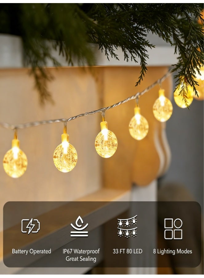 Globe Fairy Lights Battery Operated 33ft 80LED String Lights with Remote Waterproof Indoor Outdoor Hanging Decorative Christmas Lights for Home Party Patio Garden Wedding - Image 5