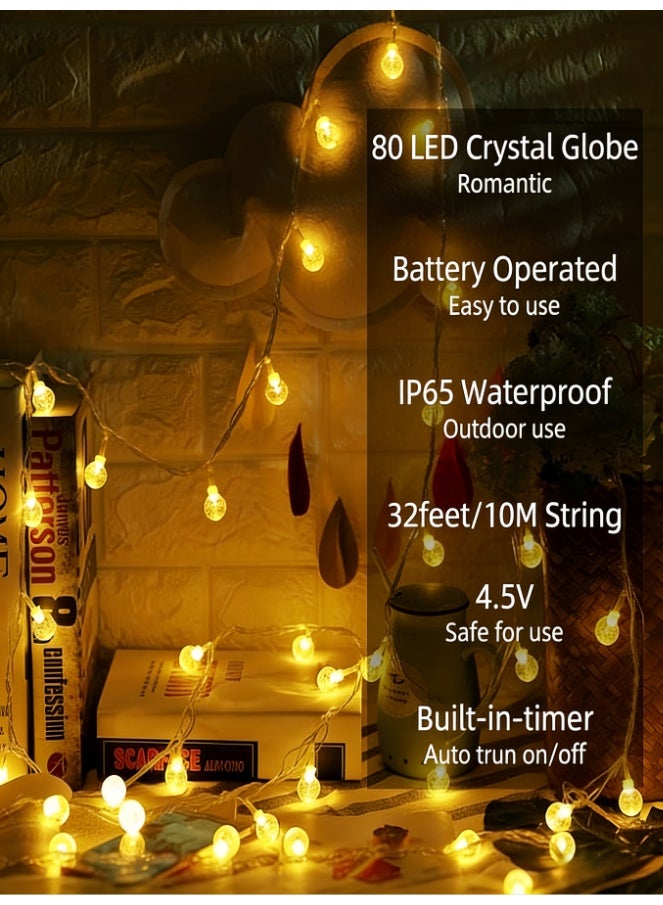 Globe Fairy Lights Battery Operated 33ft 80LED String Lights with Remote Waterproof Indoor Outdoor Hanging Decorative Christmas Lights for Home Party Patio Garden Wedding - Image 2