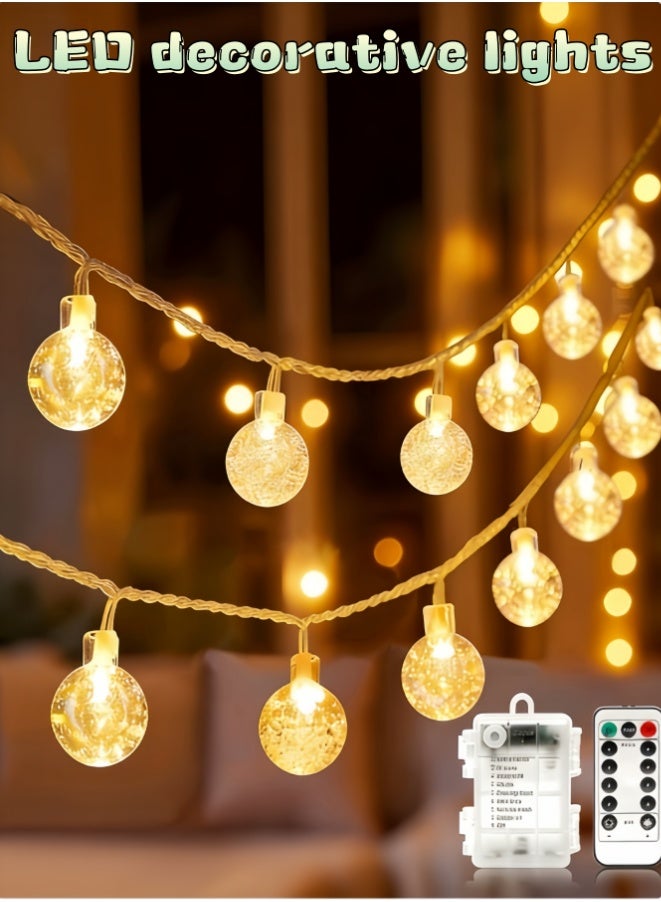 Globe Fairy Lights Battery Operated 33ft 80LED String Lights with Remote Waterproof Indoor Outdoor Hanging Decorative Christmas Lights for Home Party Patio Garden Wedding - Image 1
