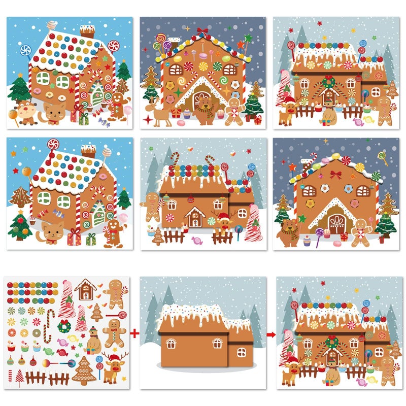 VABAMNA Christmas Party Favor for Kids 30 Sheets Make a Gingerbread House DIY Craft Stickers Scenes for Xmas Holiday Activity Party Game Supplies 15 Sets - Image 3