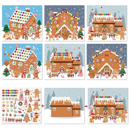 VABAMNA Christmas Party Favor for Kids 30 Sheets Make a Gingerbread House DIY Craft Stickers Scenes for Xmas Holiday Activity Party Game Supplies 15 Sets - Image 1