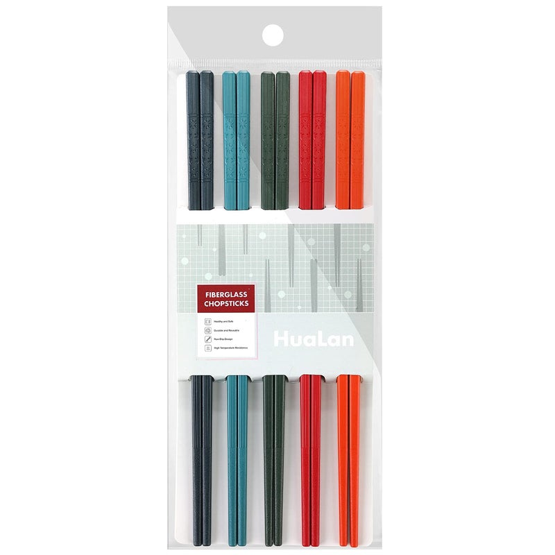 HuaLan Colorful Fiberglass Chopsticks Dishwasher Safe Chopstick Reusable Nonslip Chop Sticks 9 12 Inches 5 Pairs Colorful