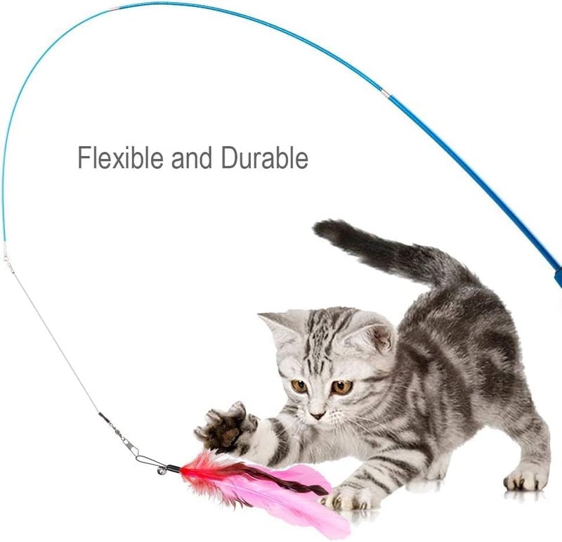 Cat Toys Feather Toy Set - 2PCS Retractable Wand and 10PCS Replacement Teasers with Bells - Image 5