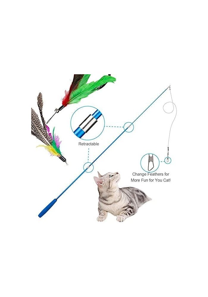 Cat Toys Feather Toy Set - 2PCS Retractable Wand and 10PCS Replacement Teasers with Bells - Image 3