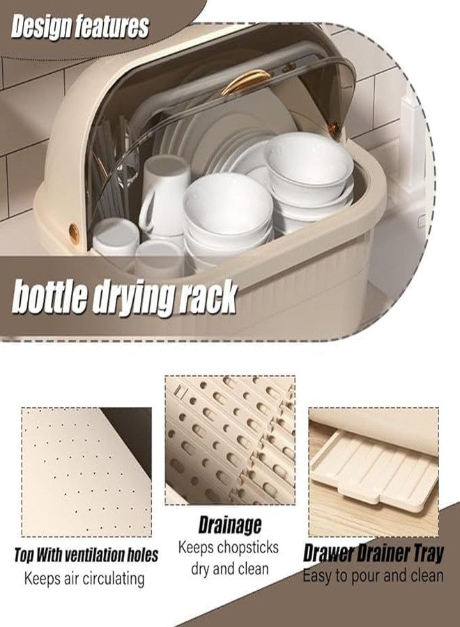 AMPLIN Covered Dish Drying Rack – Large-Capacity Kitchen Organizer with Lid, Drain Tray, and Utensil Holder – Dustproof & Hygienic Dish Storage for Clean and Clutter-Free Countertops - Image 3