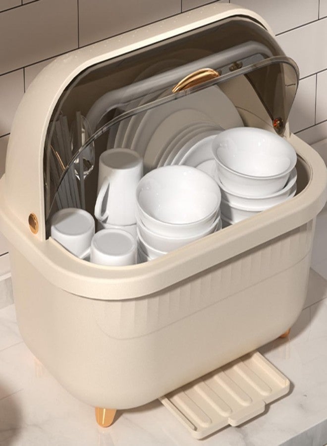 AMPLIN Covered Dish Drying Rack – Large-Capacity Kitchen Organizer with Lid, Drain Tray, and Utensil Holder – Dustproof & Hygienic Dish Storage for Clean and Clutter-Free Countertops - Image 1