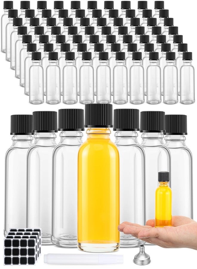 Hsei 1 oz Glass Bottle with Black Cap Clear Sample Boston Round Bottle Small Glass Containers with Lids and Funnel Chalk Labels Pen for Vanilla Extract Essential Oils(72 Pcs, 6 Sheet) - Image 1