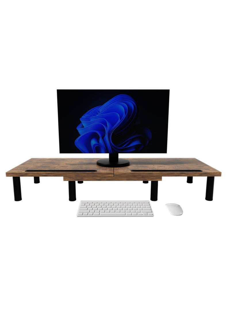 FlashHawk Dual Monitor Stand Riser, Monitor Stand with Adjustable Length and Angle, Wood Monitor Stand for Desk, Monitor Riser for 2 Monitors with Storage Space  - Image 2
