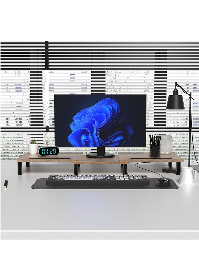 FlashHawk Dual Monitor Stand Riser, Monitor Stand with Adjustable Length and Angle, Wood Monitor Stand for Desk, Monitor Riser for 2 Monitors with Storage Space  - Image 5
