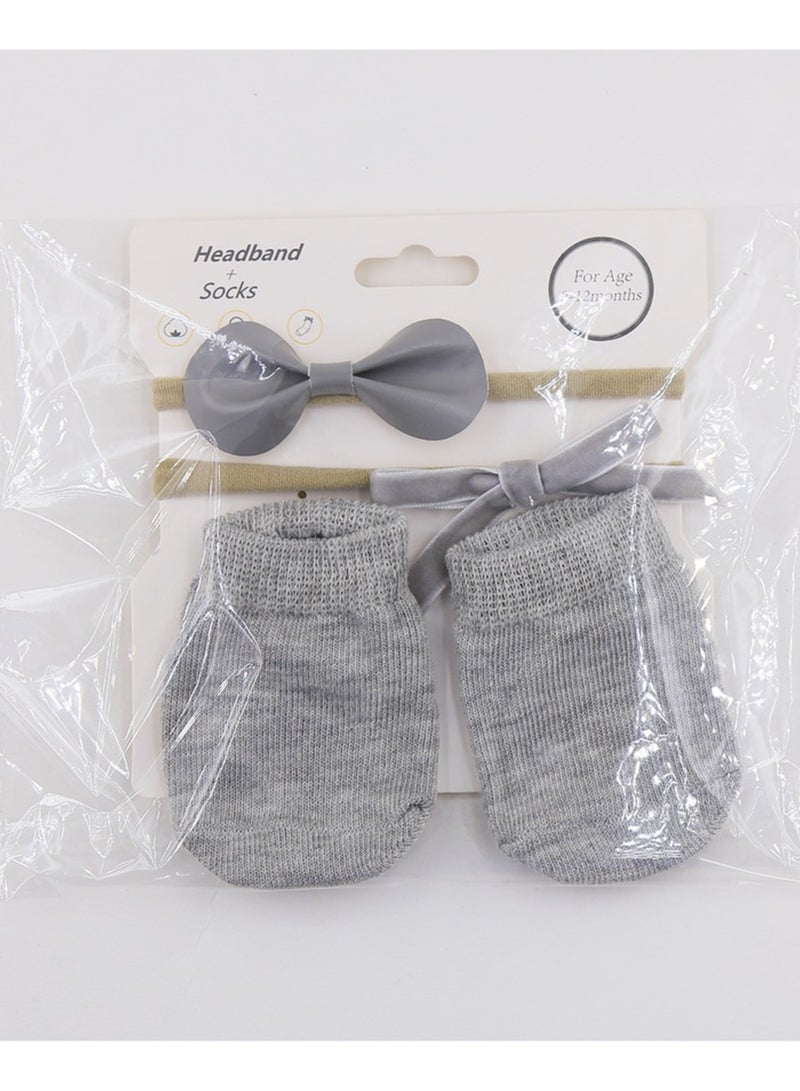 D'Daniela Savannah Ribbon Bow Headband and Socks Set - Grey - Image 2