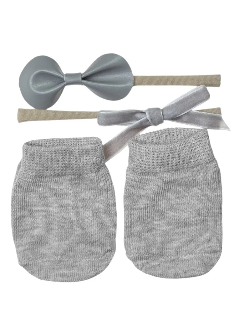 D'Daniela Savannah Ribbon Bow Headband and Socks Set - Grey