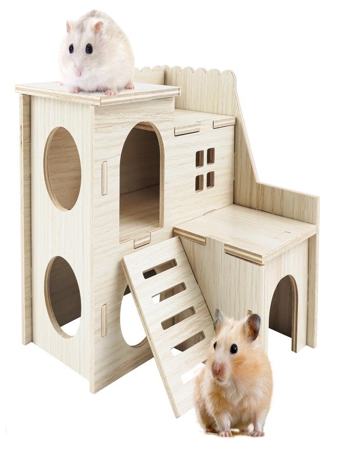 Highland Farms Select Hamster House, Tiny House with Slide House, Double-Decker Hut, Hamster Cage Accessories, Small Animal Habitat Decor for Small Hamster - Image 1