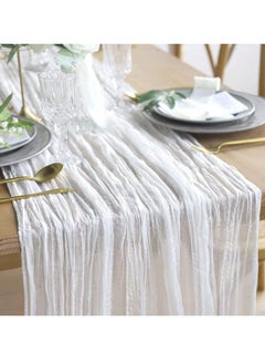Generic A Bohemian style wrinkled long table mat fabric, used for wedding receptions, wedding showers, holiday party decorations, white  - Image 1