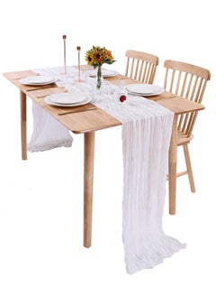 Generic A Bohemian style wrinkled long table mat fabric, used for wedding receptions, wedding showers, holiday party decorations, white  - Image 5