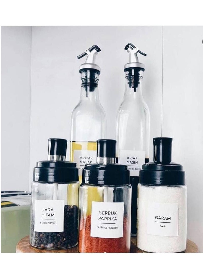 Oil and Vinegar Dispenser Bottle Set with 3-Piece Spice Jars - Clear Glass Kitchen Cruet - Image 1