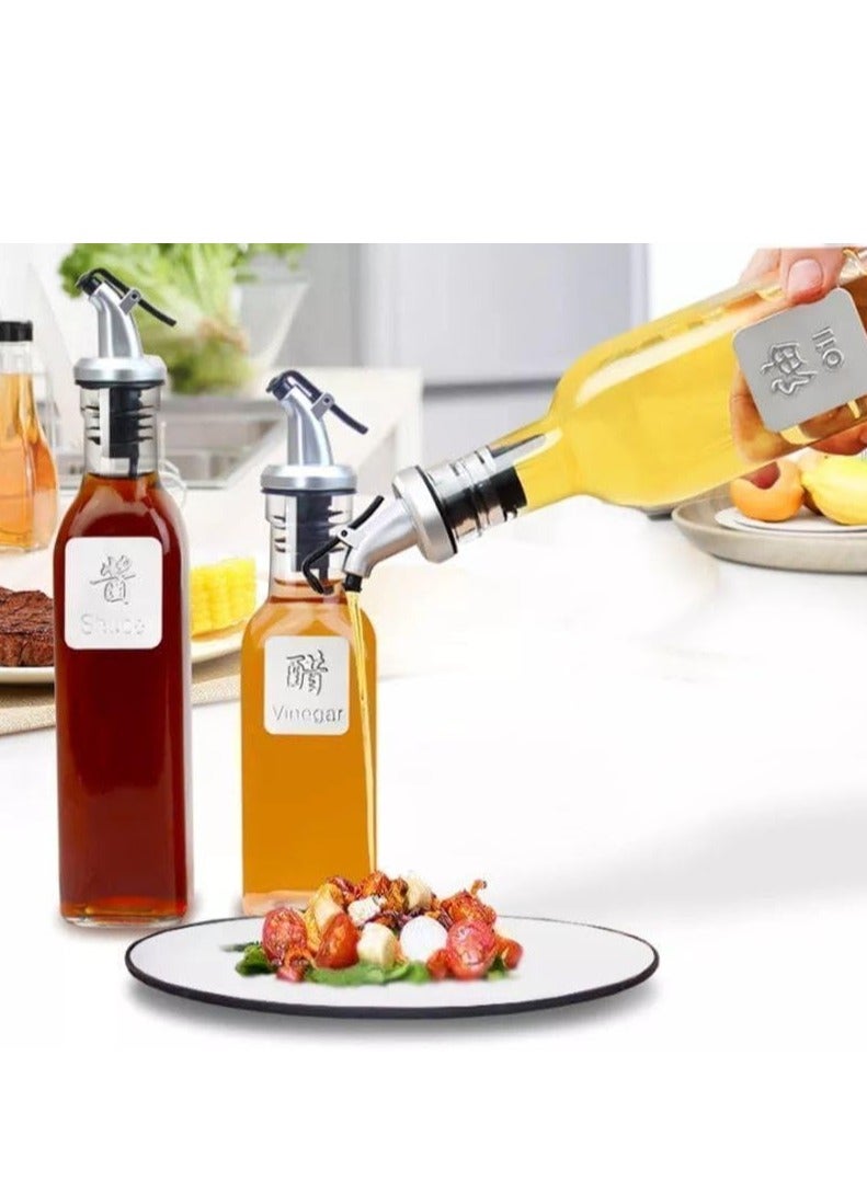Oil and Vinegar Dispenser Bottle Set with 3-Piece Spice Jars - Clear Glass Kitchen Cruet - Image 4