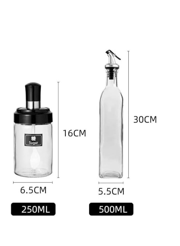 Oil and Vinegar Dispenser Bottle Set with 3-Piece Spice Jars - Clear Glass Kitchen Cruet - Image 5