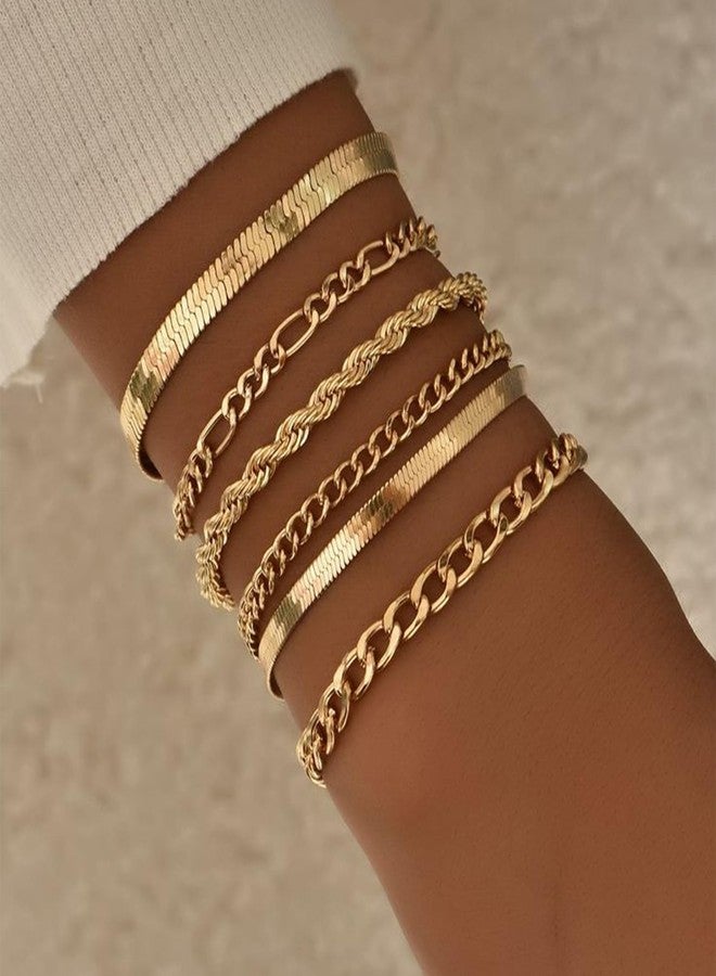 Senteria 14K Gold Plated Bracelets for Women Non Tarnish Gold Stack Bracelets Sets Adjustable Waterproof Chain Bracelet for Women 6PCS - Image 3